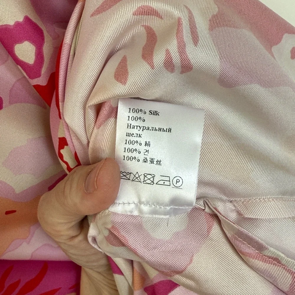 La DoubleJ Mini Swing Dress Peonia Rosa Floral 100% Silk Size L - Picture 6 of 7